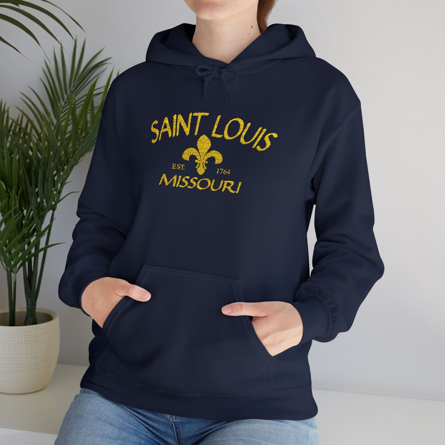 Embroidered Hoodie-Saint Louis Missouri (Yellow Lettering)