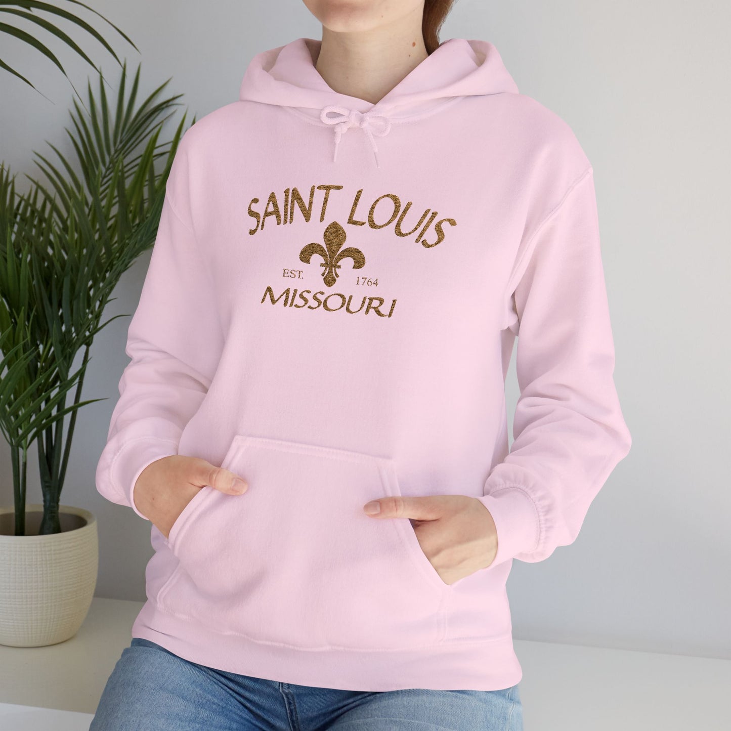 Saint Louis Missouri Embroidered Hoodie — Brown Lettering