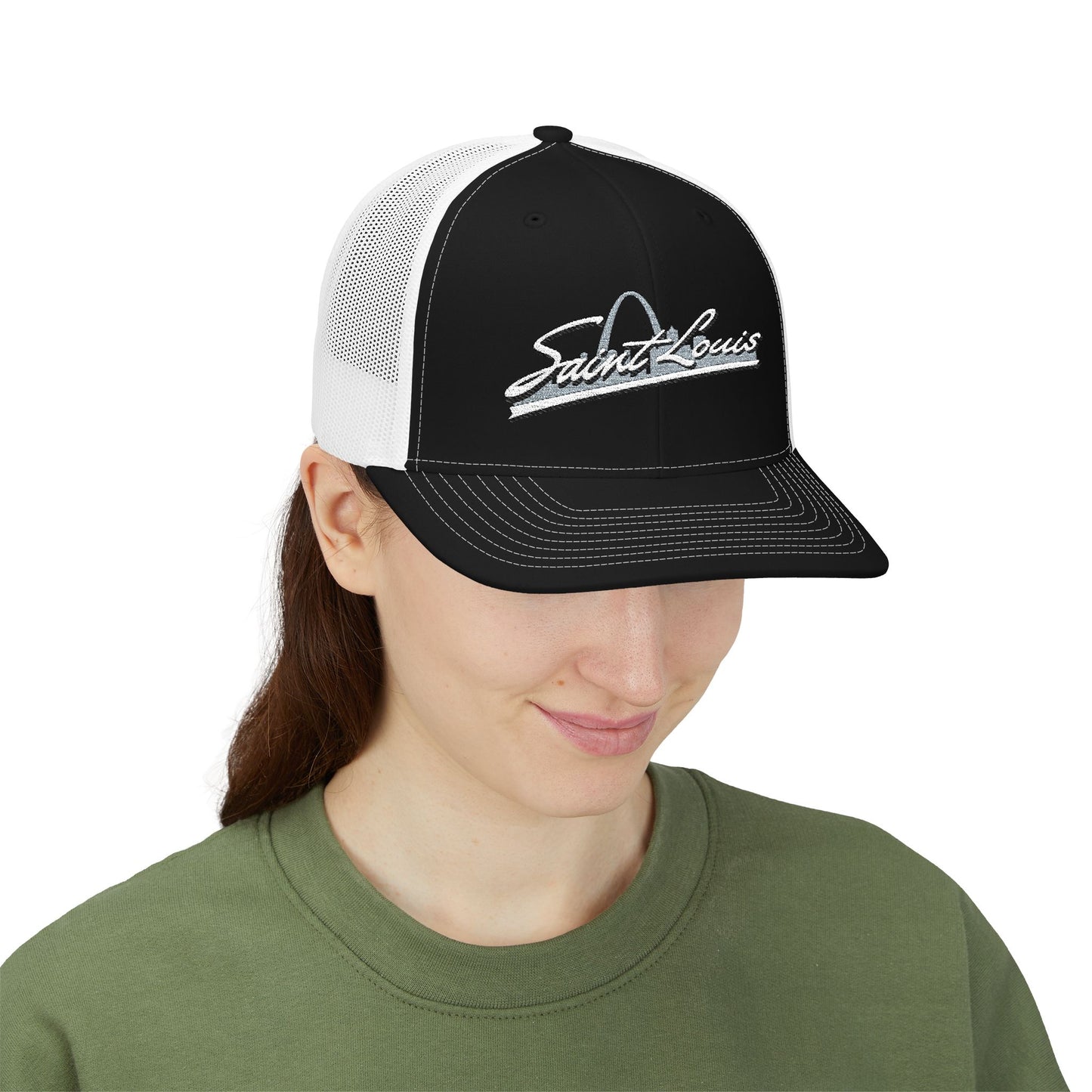 Embroidered Snapback Trucker Cap - Saint Louis Logo