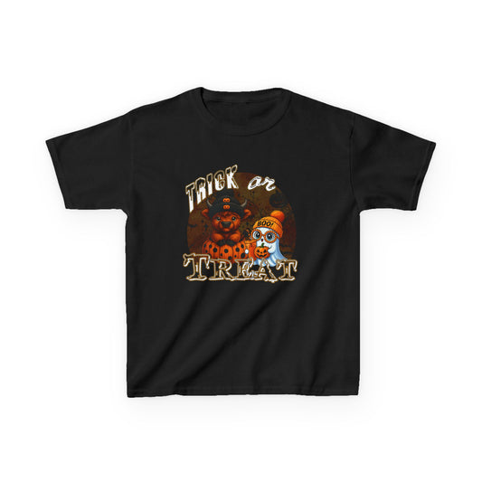 Kids- Trick Or Treat Cute Highland Cow & Ghost Graphic Tee