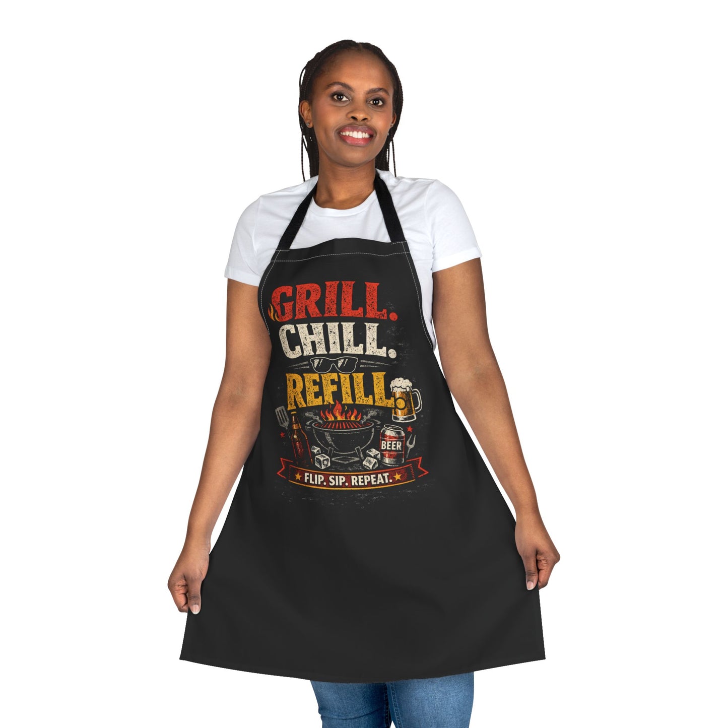 Grill. Chill. Refill. BBQ Apron — Funny Beer & Grill Cooking Apron