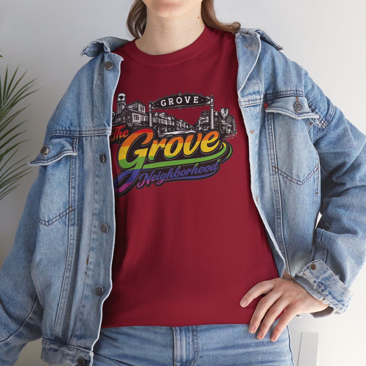 The Grove Neighborhood Tee — Retro Rainbow Logo T-Shirt
