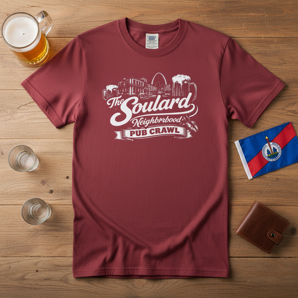 Comfort Colors Soulard Neighborhood Pub Crawl Tee | St. Louis Neighborhood Shirt | STL Bar Crawl Graphic | Unisex Vintage Style T‑Shirt
