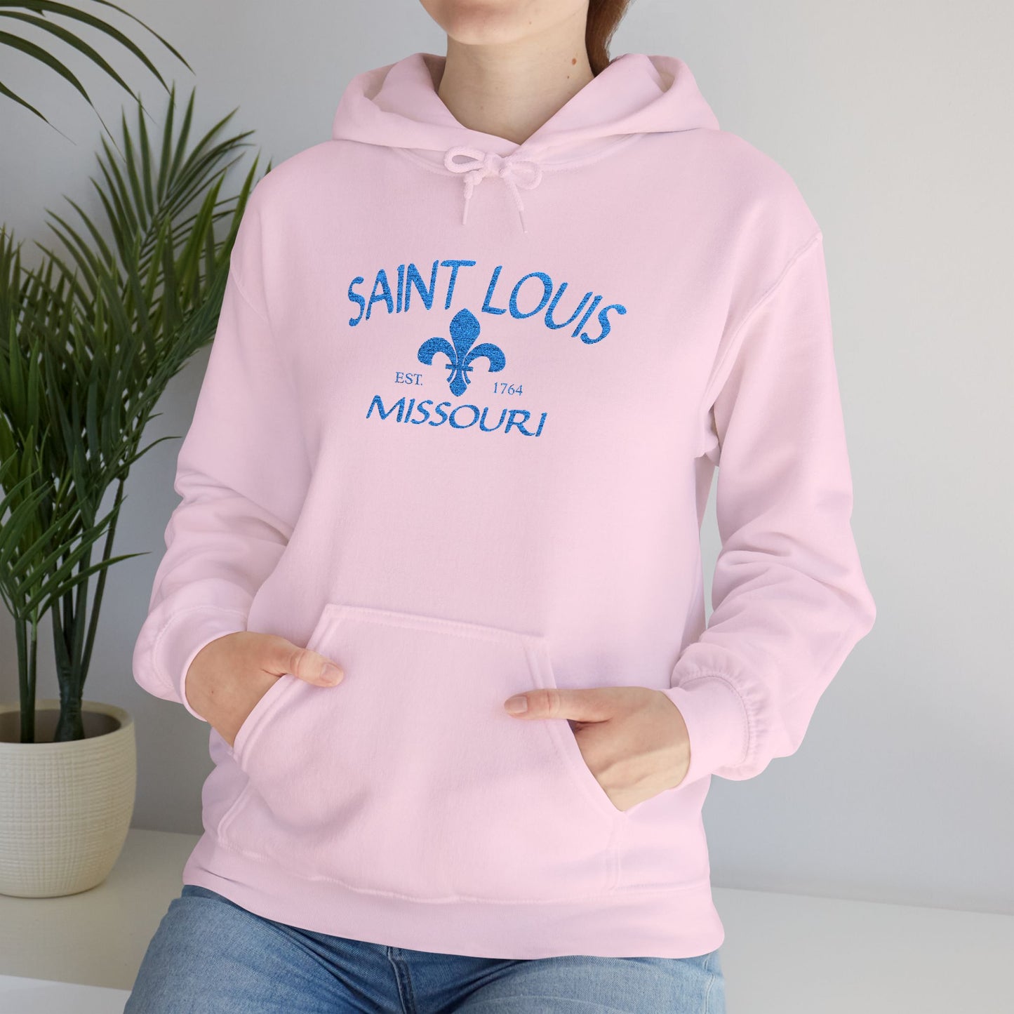 Saint Louis Embroidered Hoodie — Blue Lettering