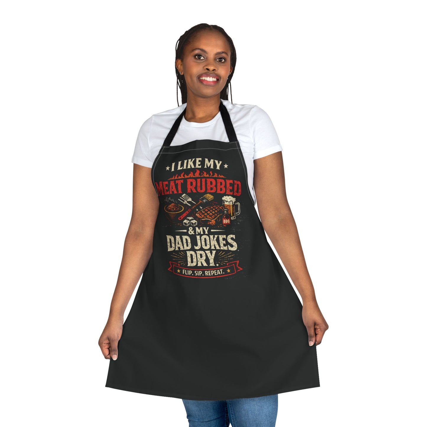 Barbecue Apron — "I Like My Meat Rubbed & My Dad Jokes Dry" Grill Apron for Dads, BBQ Lovers & Father's Day Gift
