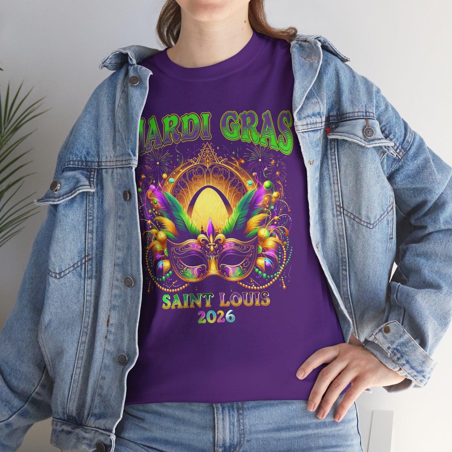 Mardi Gras Graphic Tee — Festive Carnival Mask & Beads Shirt