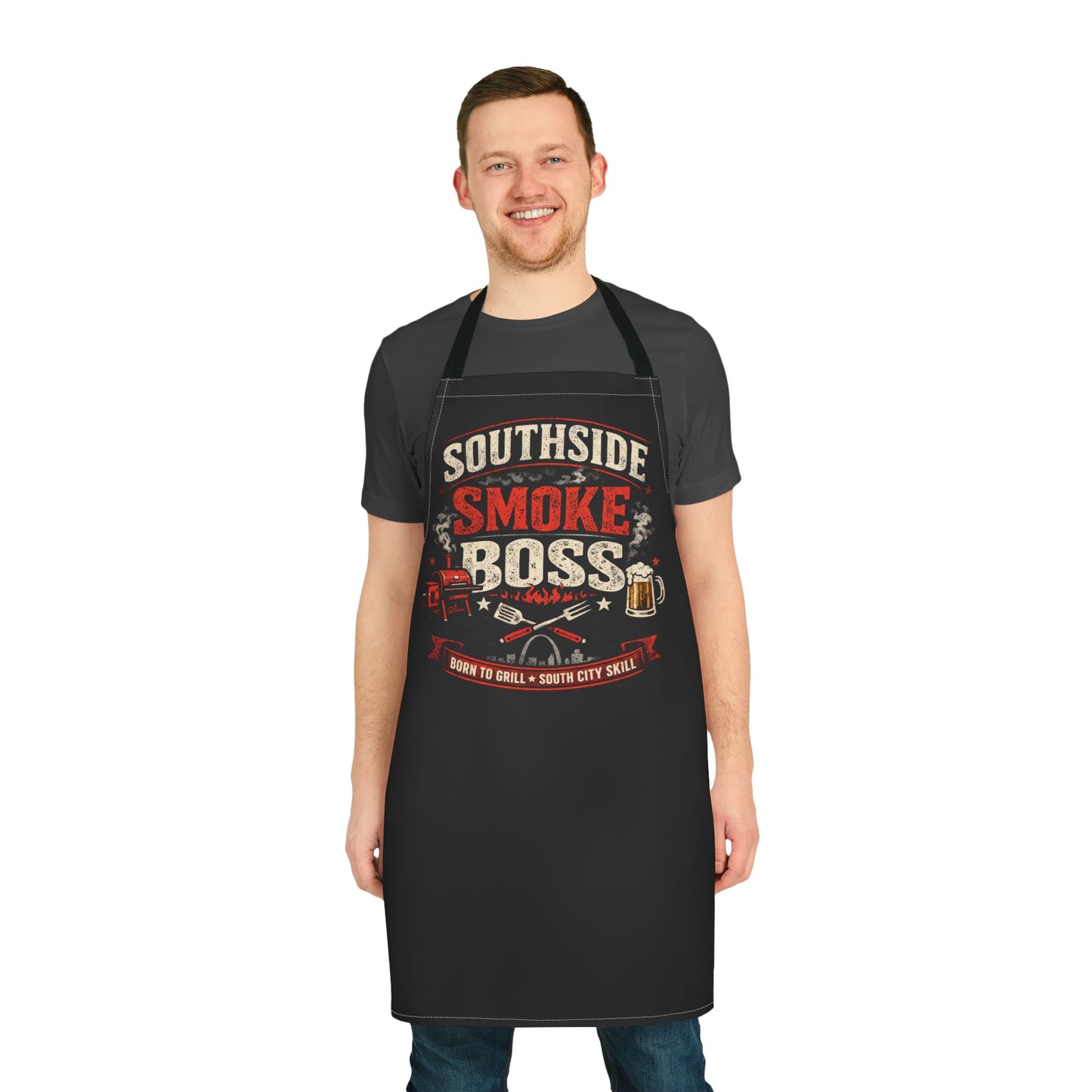 BBQ Apron — "Southside Smoke Boss" Grilling Apron with Crossed Tools & Beer Graphic