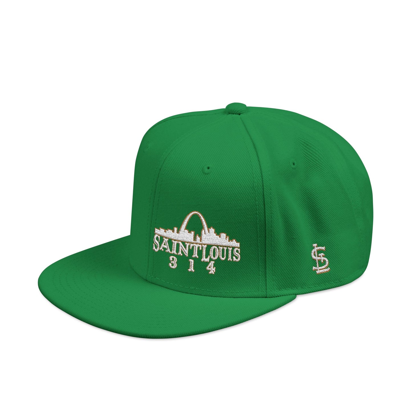 Embroidered Snapback Hat - Saint Louis - White and Gold Lettering Printify