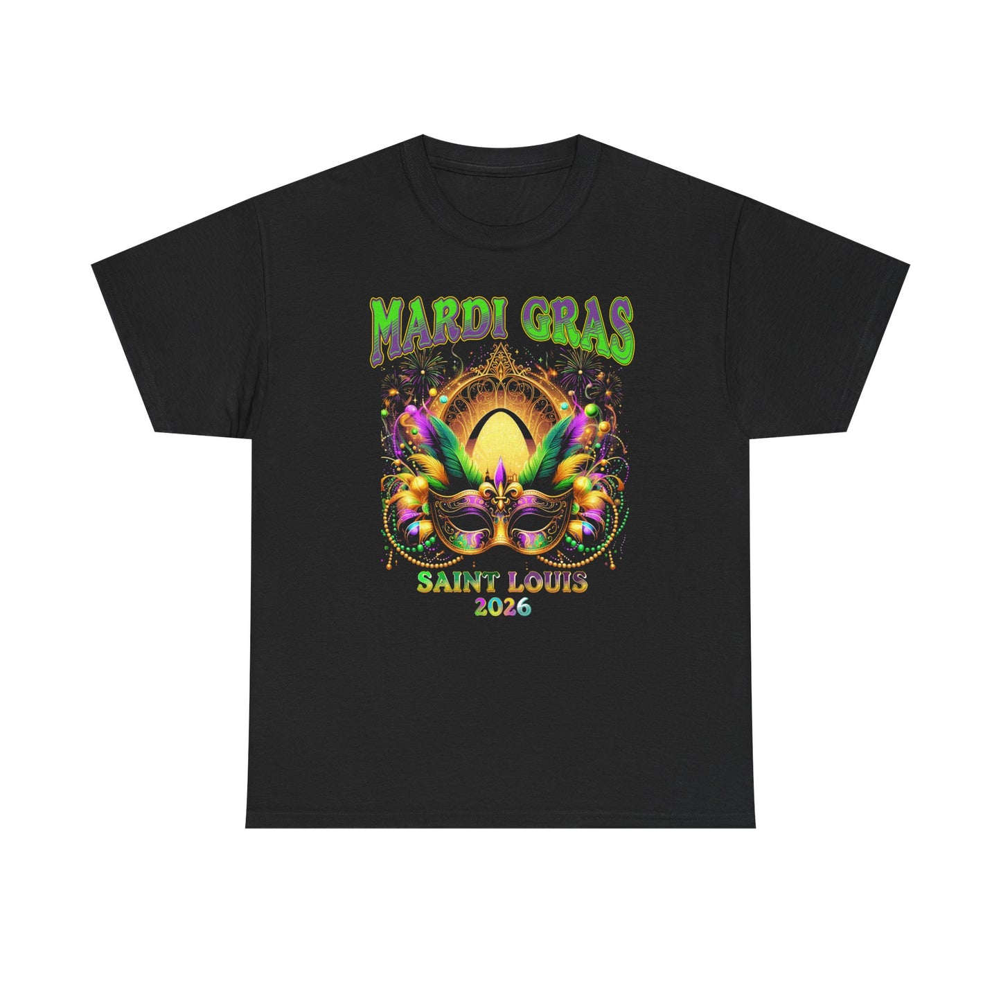Mardi Gras Graphic Tee — Festive Carnival Mask & Beads Shirt