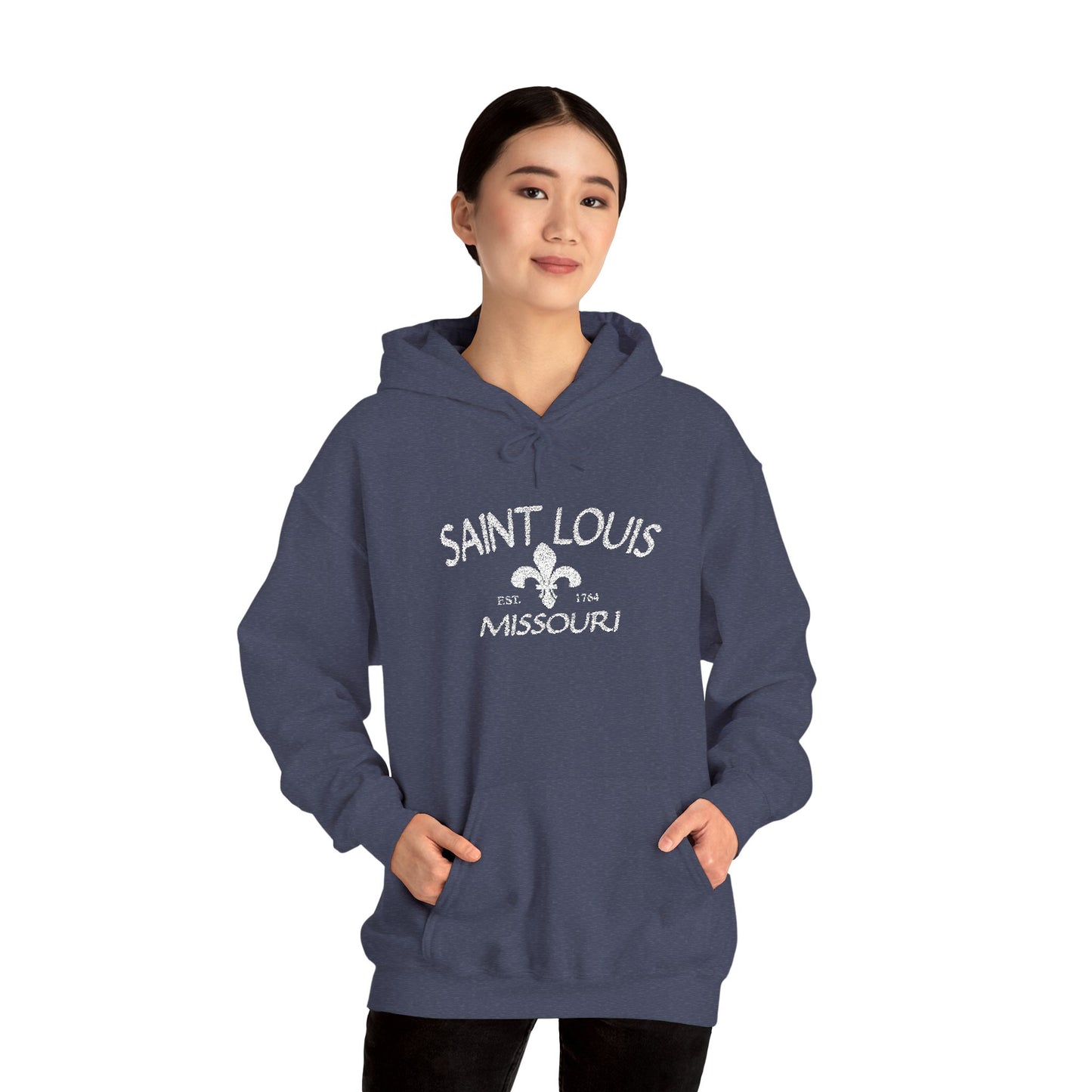Saint Louis Missouri Embroidered Hoodie — White Lettering Printify