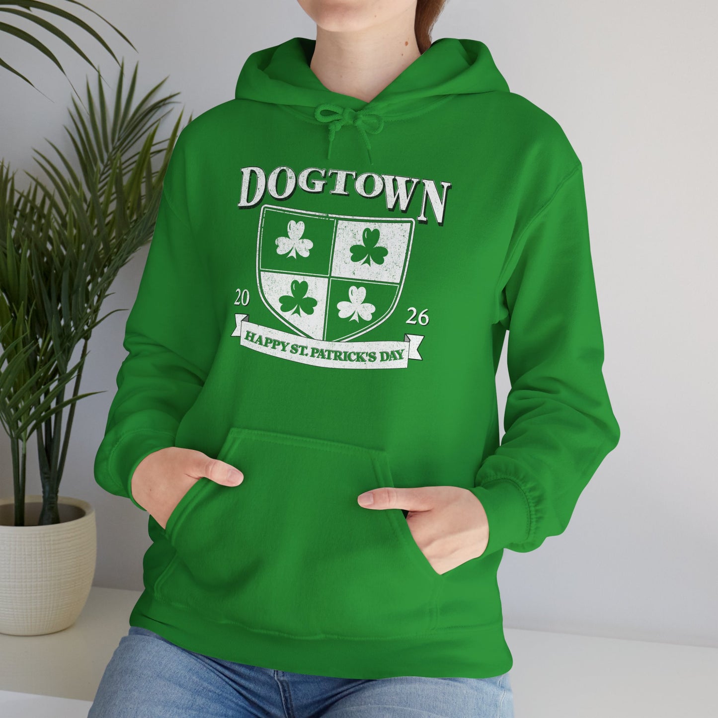 Dogtown St. Patrick's Day Hoodie — Shamrock Crest 'Happy St. Patrick's Day'
