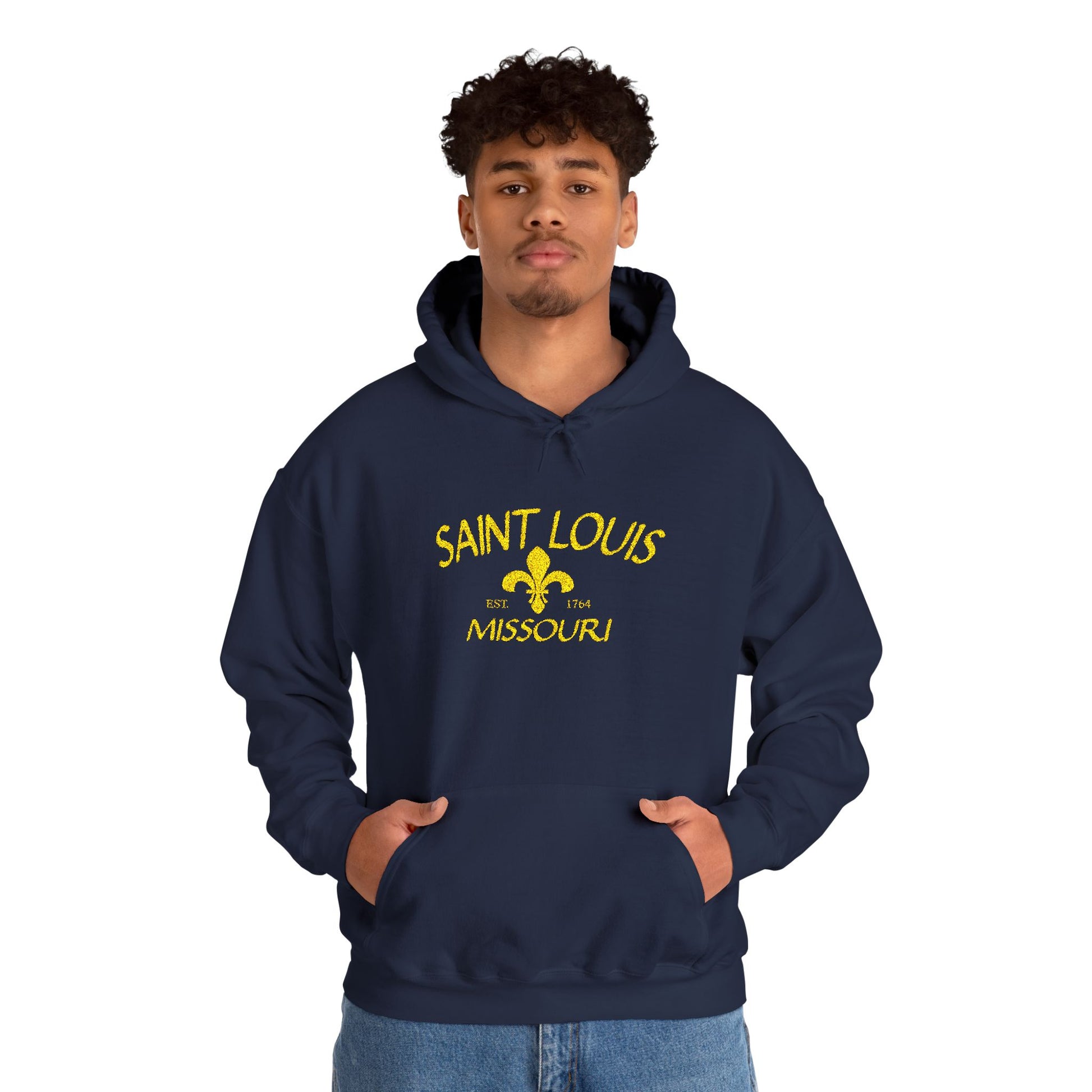 Embroidered Hoodie-Saint Louis Missouri (Yellow Lettering) Printify