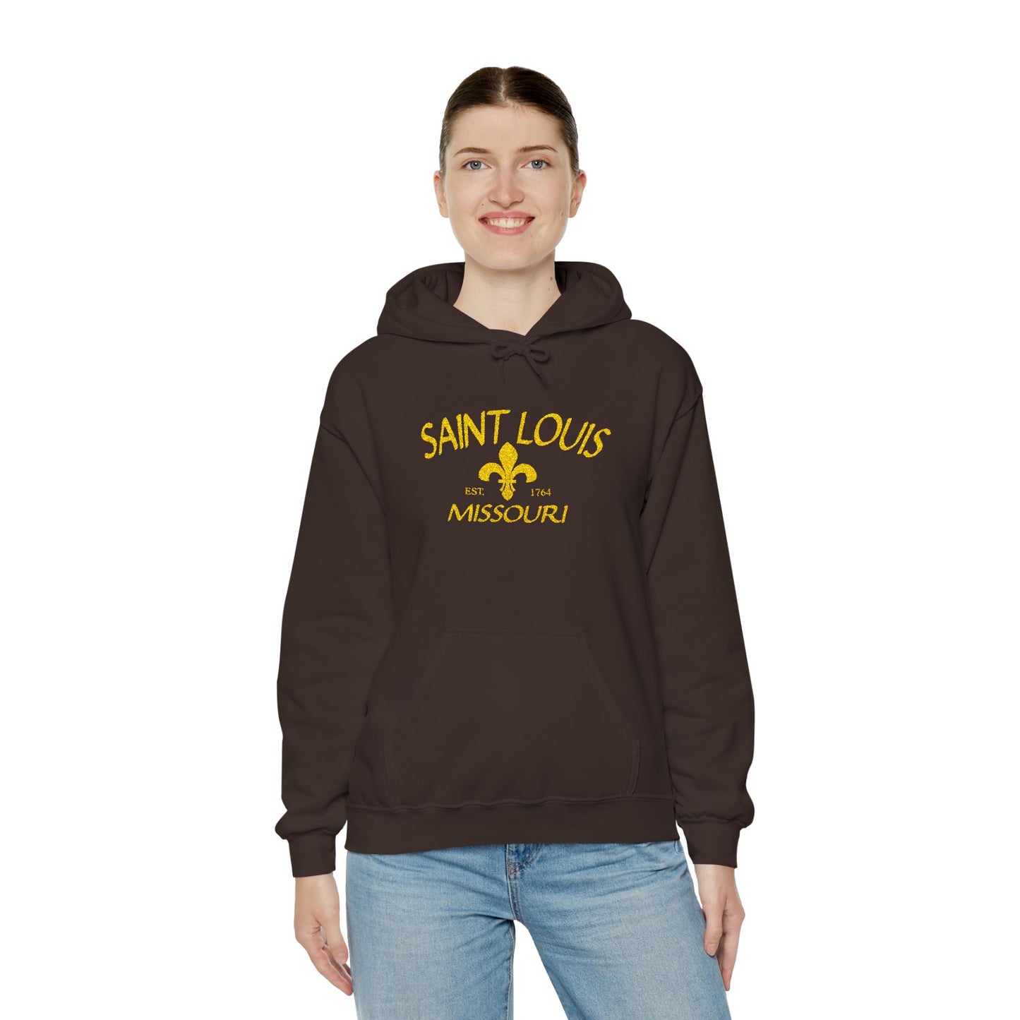 Embroidered Hoodie-Saint Louis Missouri (Yellow Lettering) Printify
