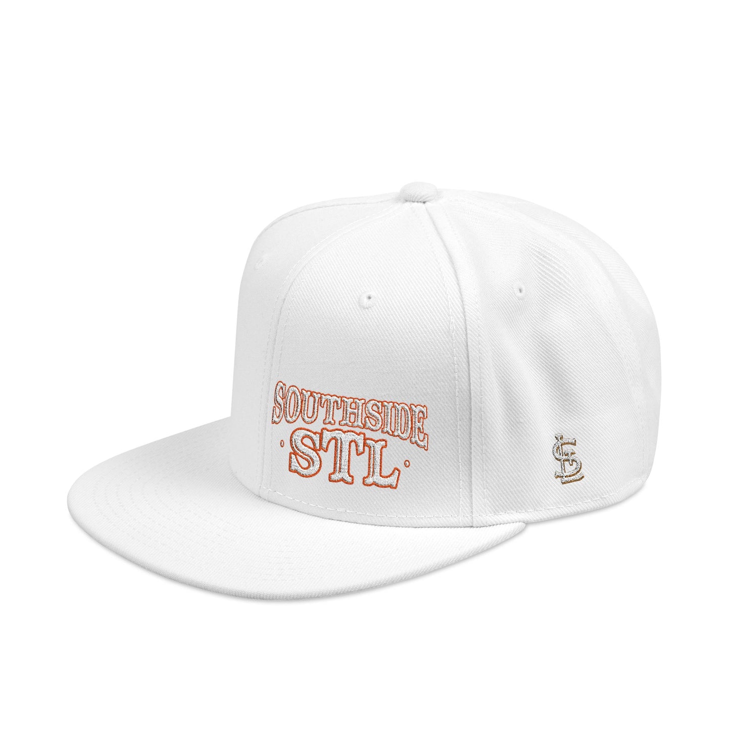 Embroidered Snapback Hat - Southside STL - White & Orange Lettering Printify