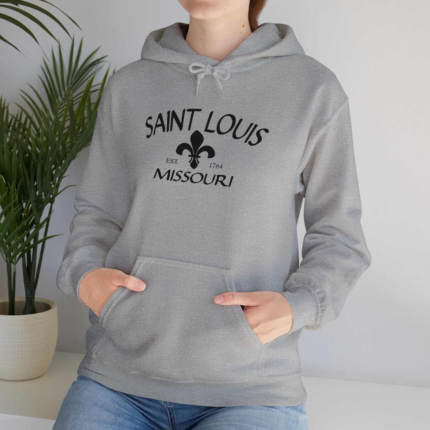 Saint Louis Missouri Embroidered Hoodie (Black Lettering)