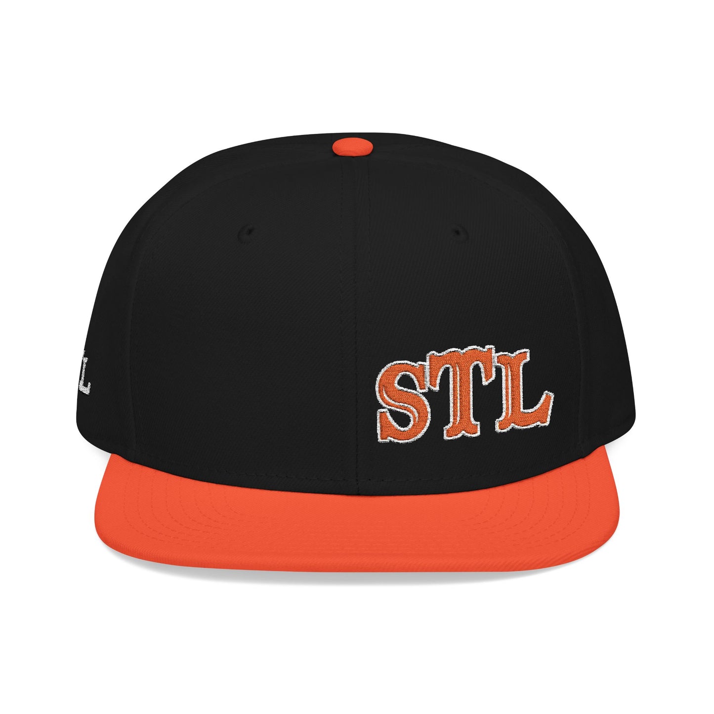 STL Embroidered Snapback Hat-Orange & White Lettering Printify