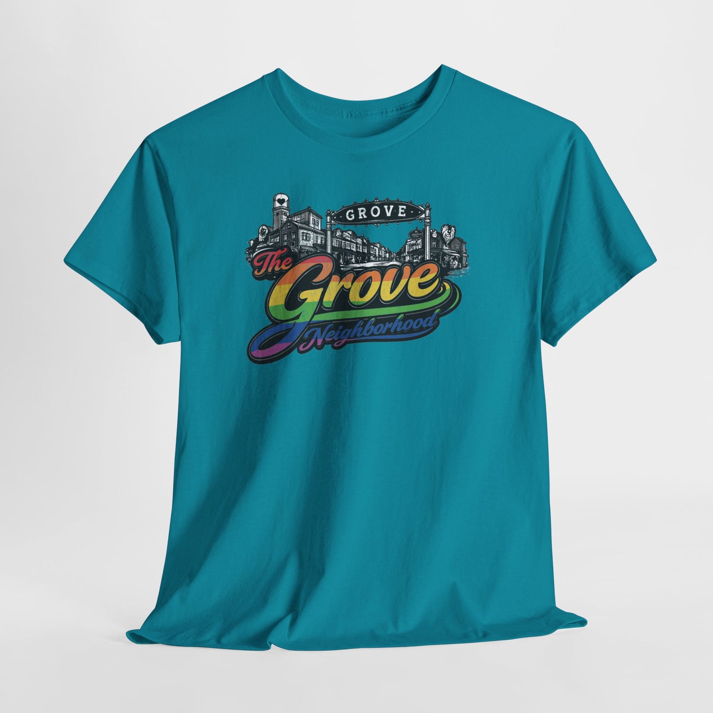 The Grove Neighborhood Tee — Retro Rainbow Logo T-Shirt