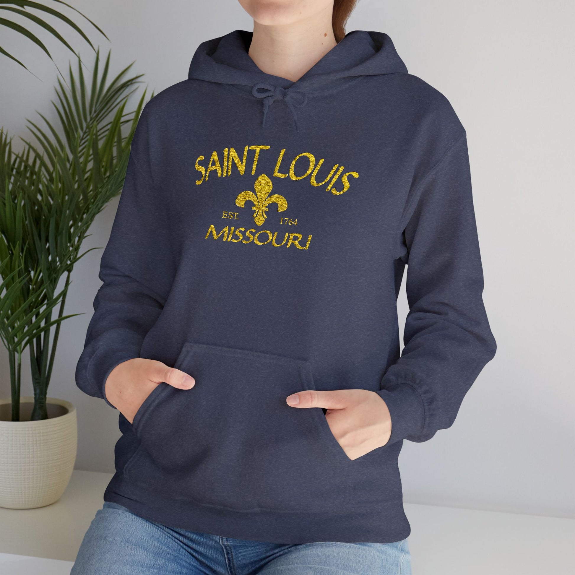 Embroidered Hoodie-Saint Louis Missouri (Yellow Lettering) Printify