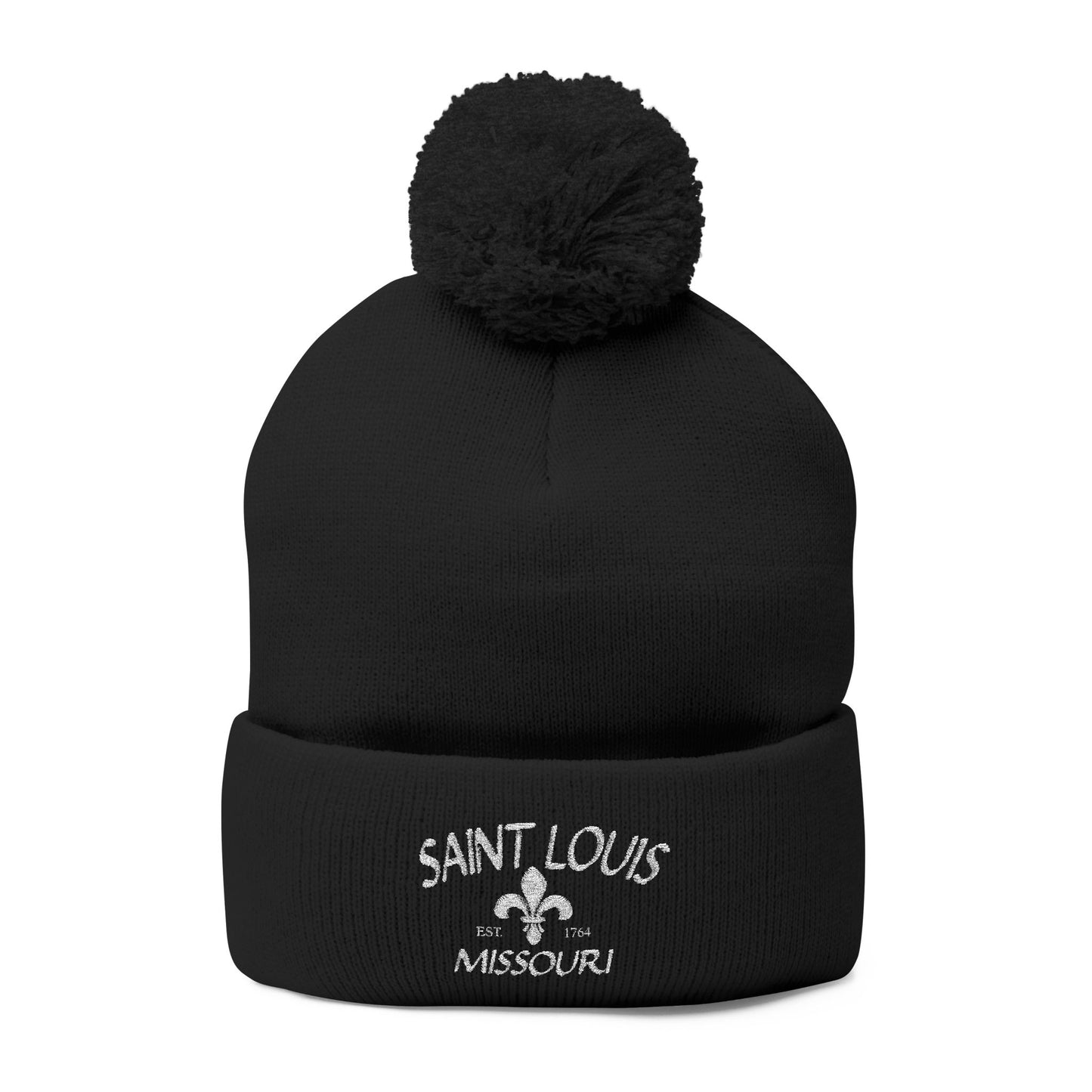 St. Louis Pom Pom Knit Cap — Embroidered Cuffed Beanie