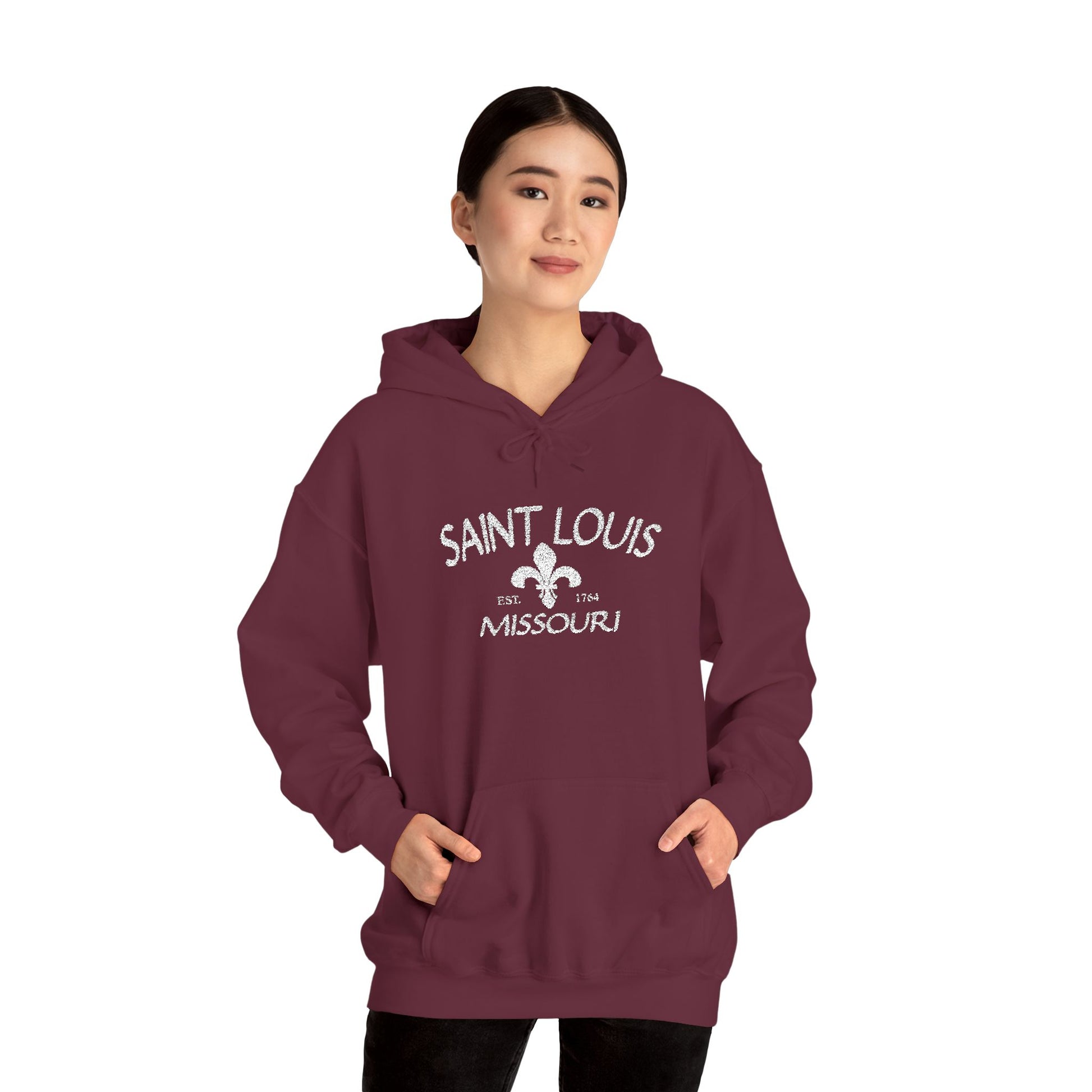 Saint Louis Missouri Embroidered Hoodie — White Lettering Printify