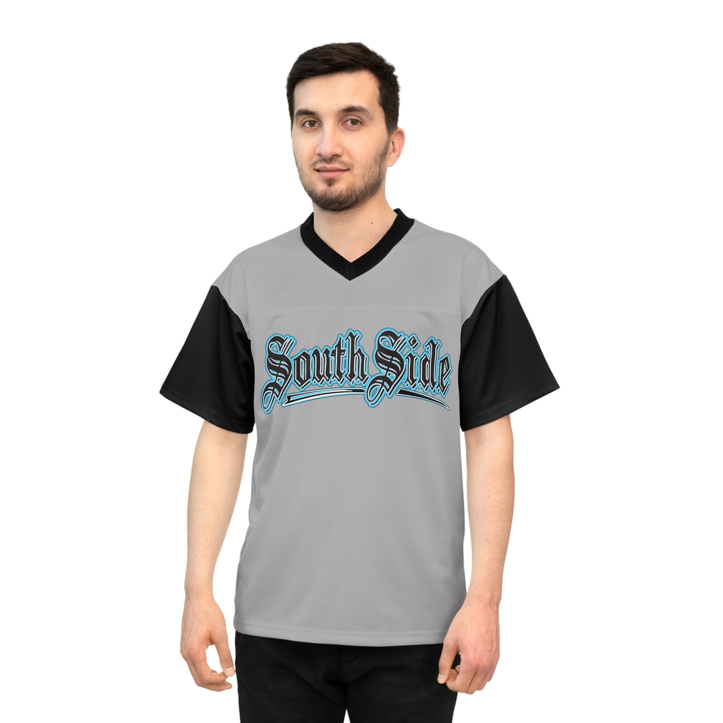 South Side Unisex Football Jersey (AOP) Grey & Black
