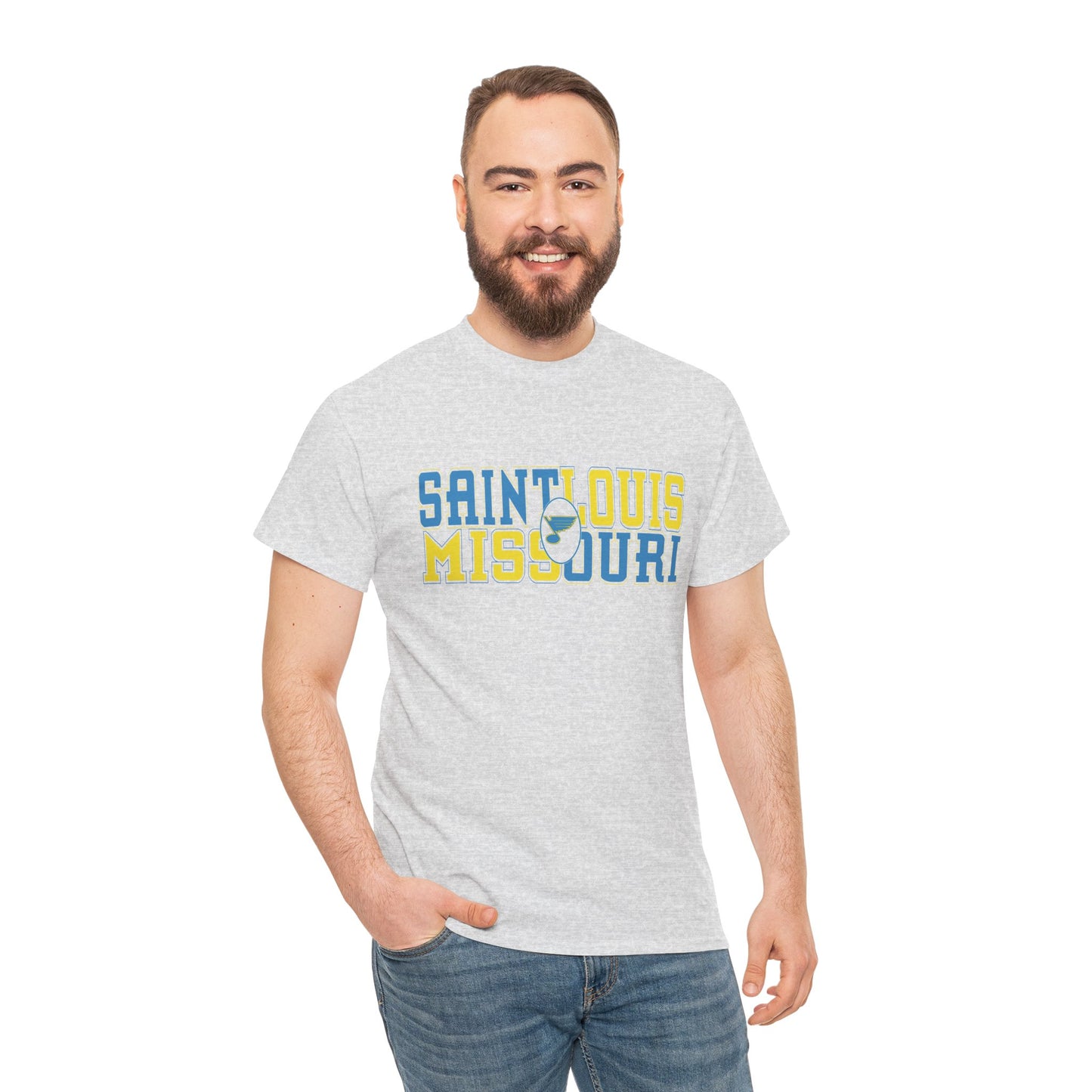Saint Louis Missouri Tee in Blue & Gold Font
