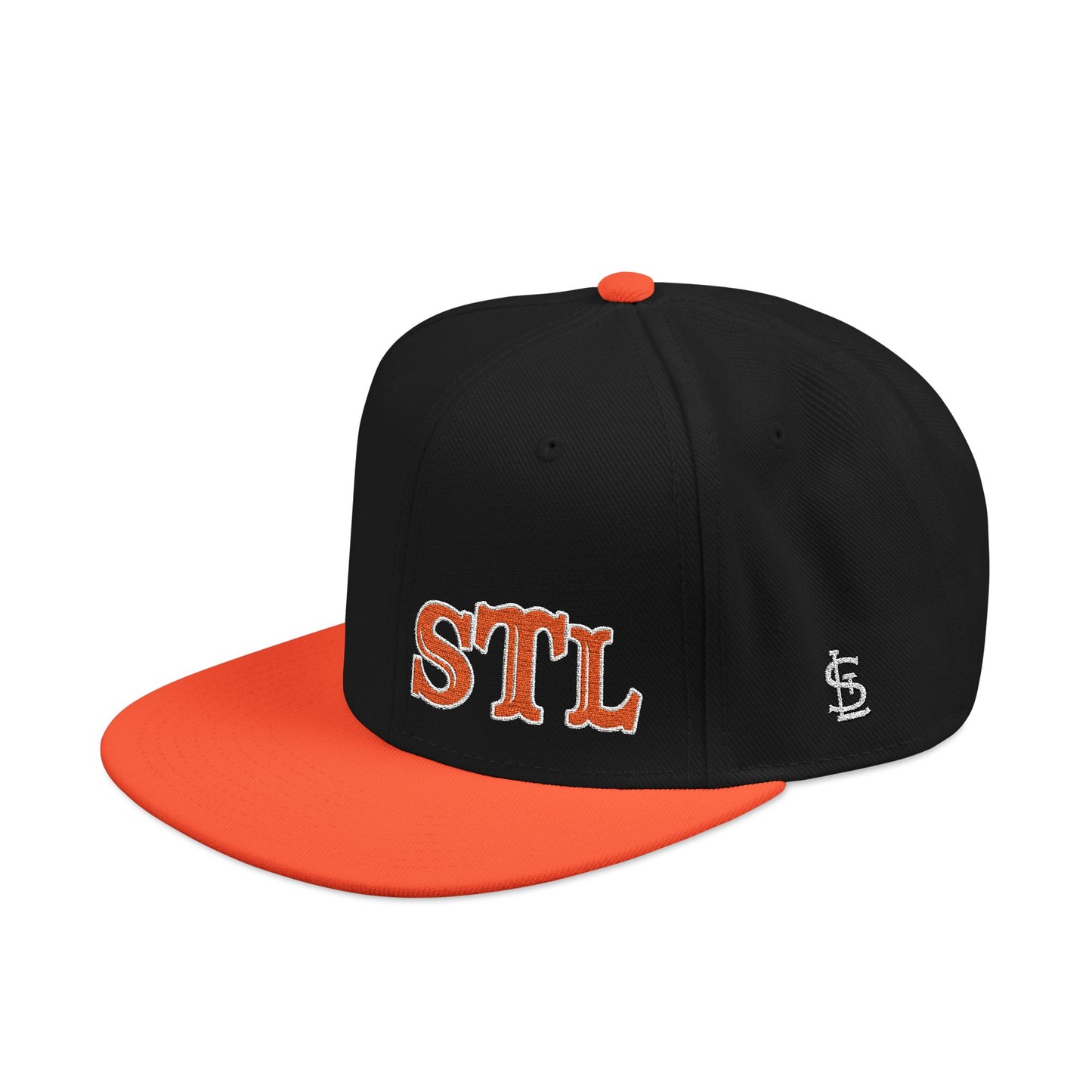 STL Embroidered Snapback Hat-Orange & White Lettering Printify
