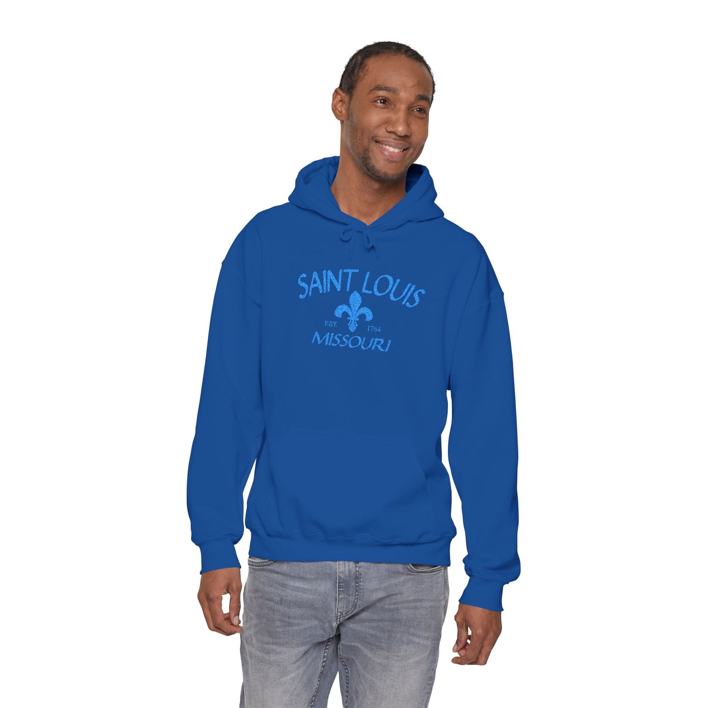 Saint Louis Embroidered Hoodie — Blue Lettering