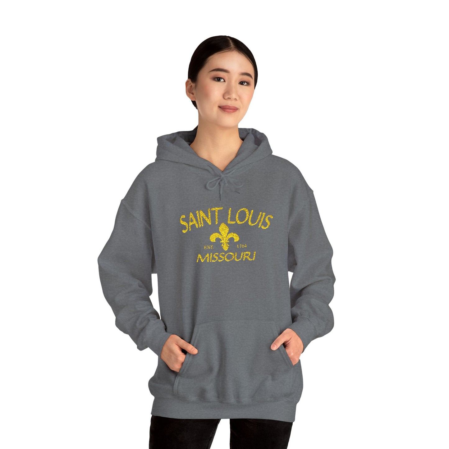 Embroidered Hoodie-Saint Louis Missouri (Yellow Lettering) Printify