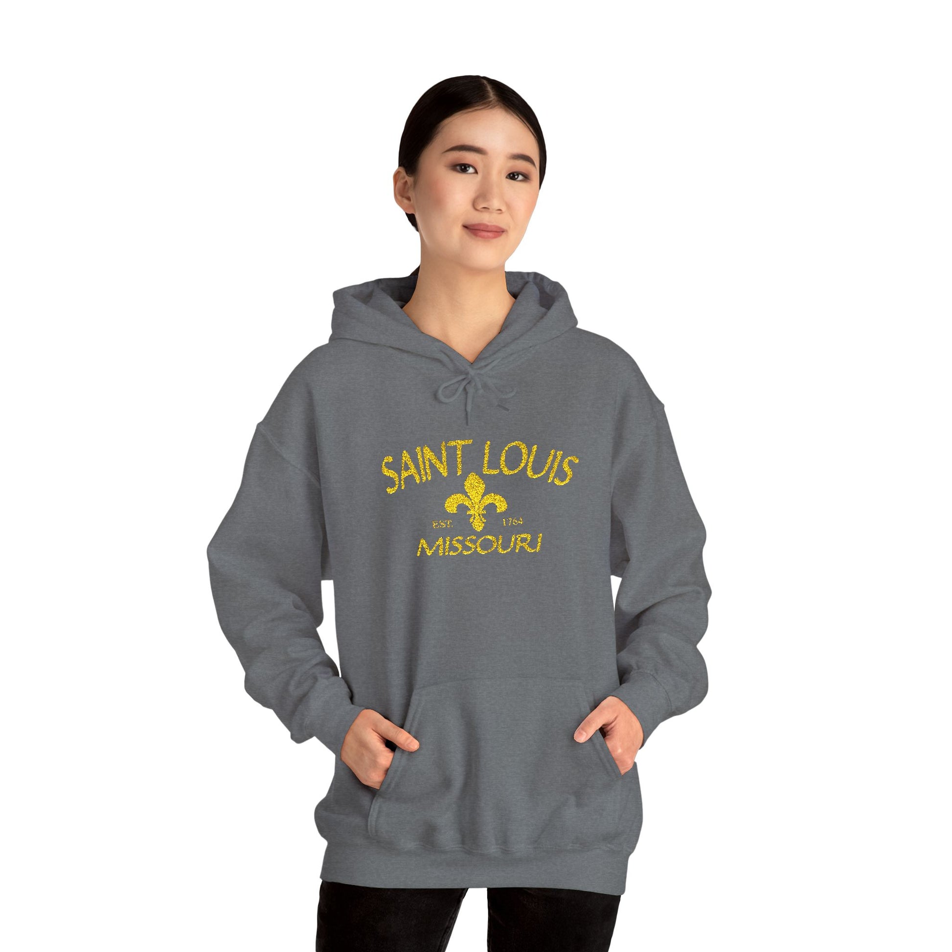 Embroidered Hoodie-Saint Louis Missouri (Yellow Lettering) Printify