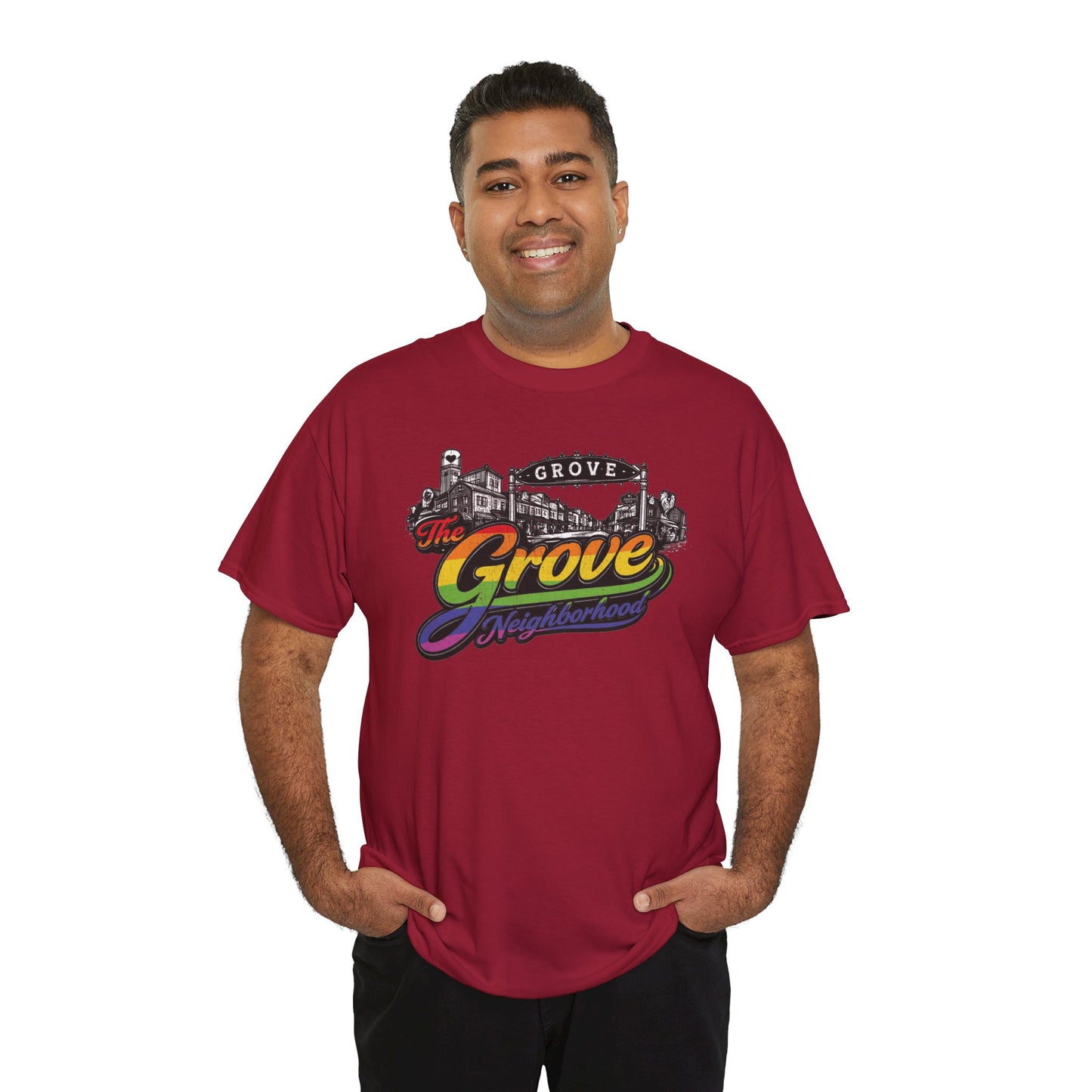 The Grove Neighborhood Tee — Retro Rainbow Logo T-Shirt