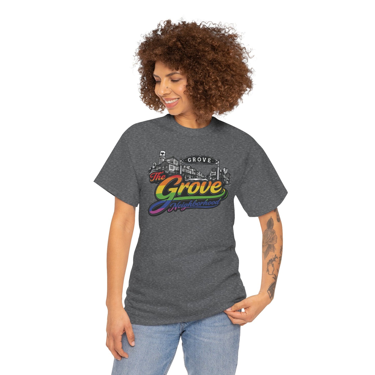 The Grove Neighborhood Tee — Retro Rainbow Logo T-Shirt