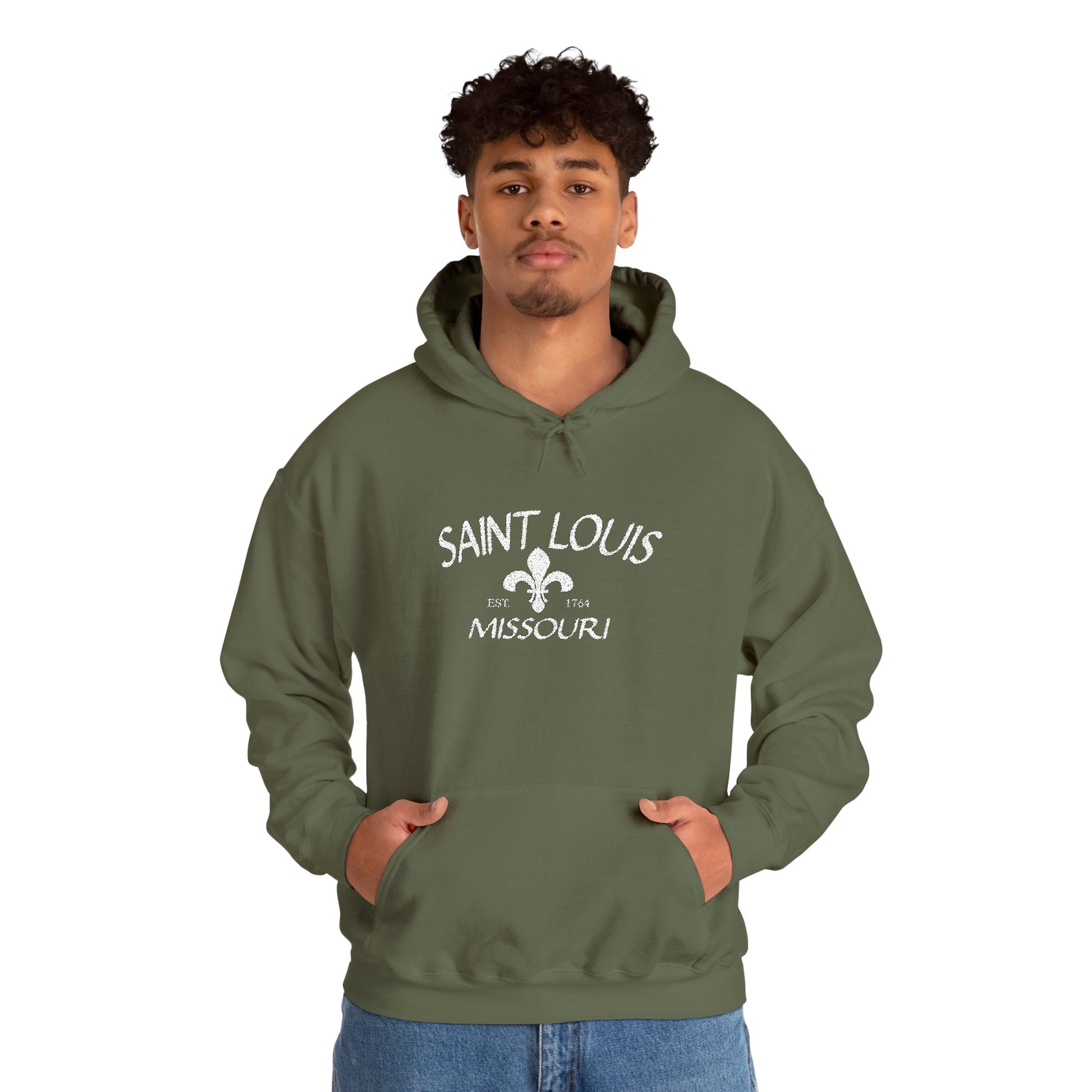 Saint Louis Missouri Embroidered Hoodie — White Lettering Printify