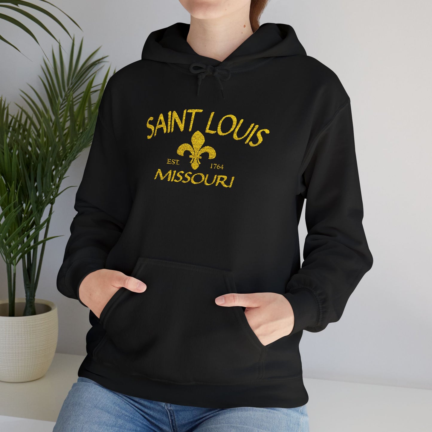 Embroidered Hoodie-Saint Louis Missouri (Yellow Lettering)