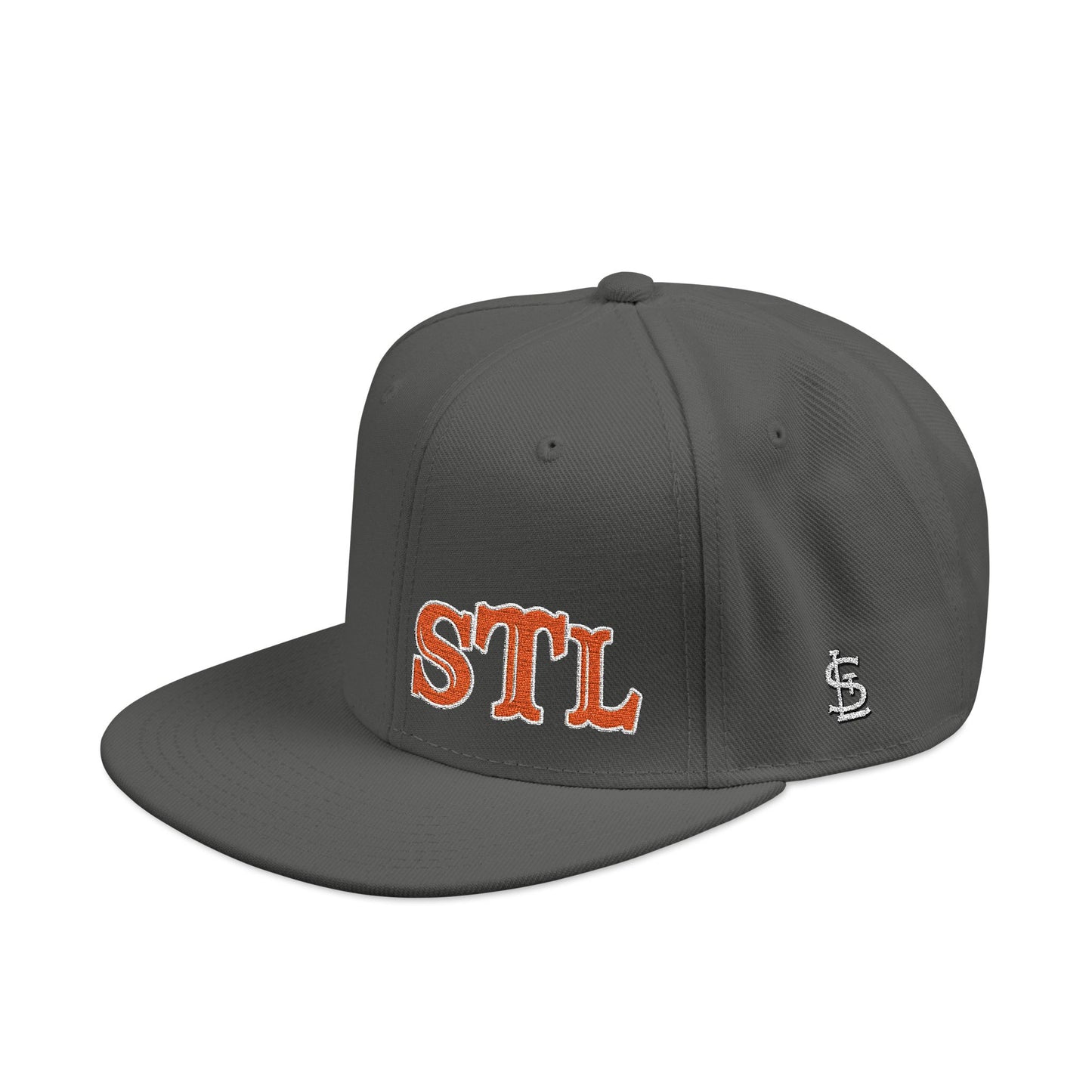 STL Embroidered Snapback Hat-Orange & White Lettering Printify