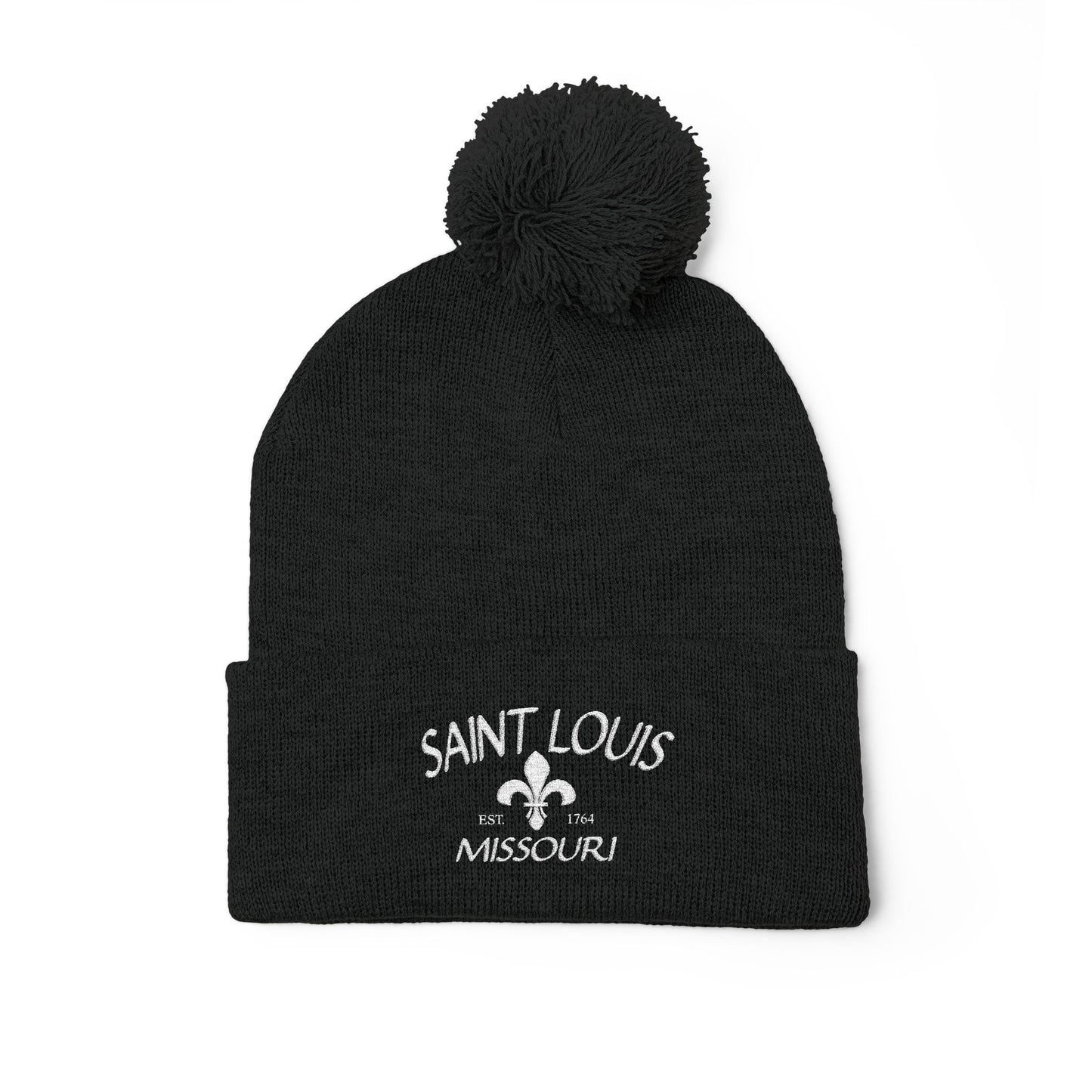 St. Louis Pom Pom Knit Cap — Embroidered Cuffed Beanie