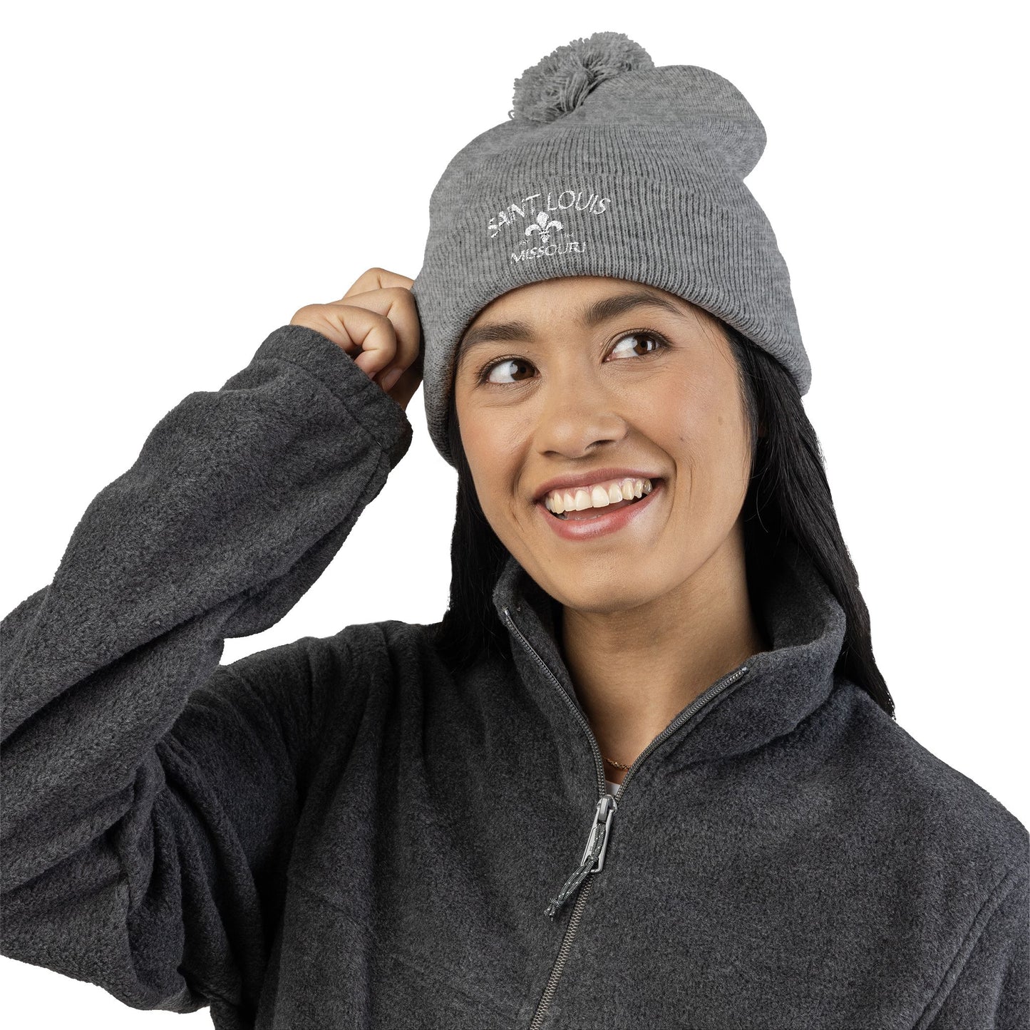 St. Louis Pom Pom Knit Cap — Embroidered Cuffed Beanie