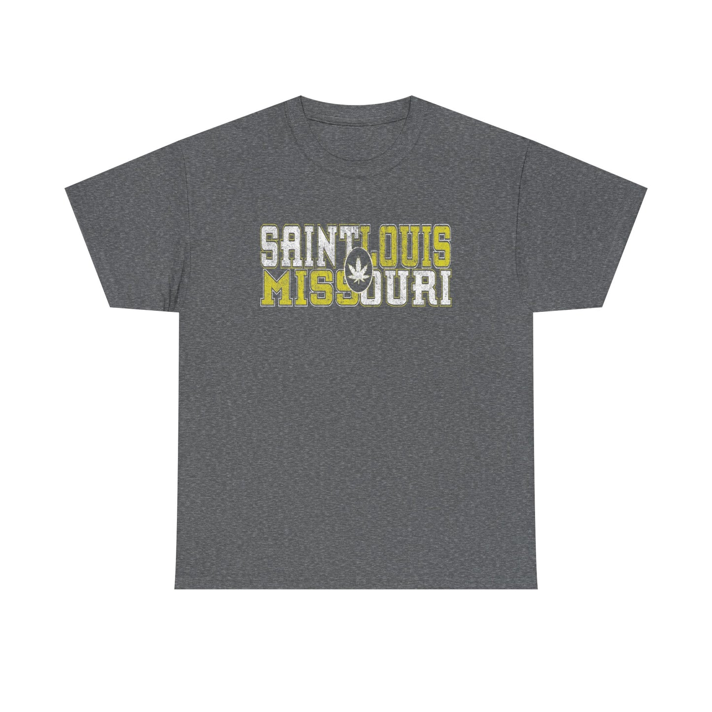 Saint Louis Missouri Tee - Retro Collegiate Cannabis Leaf Design