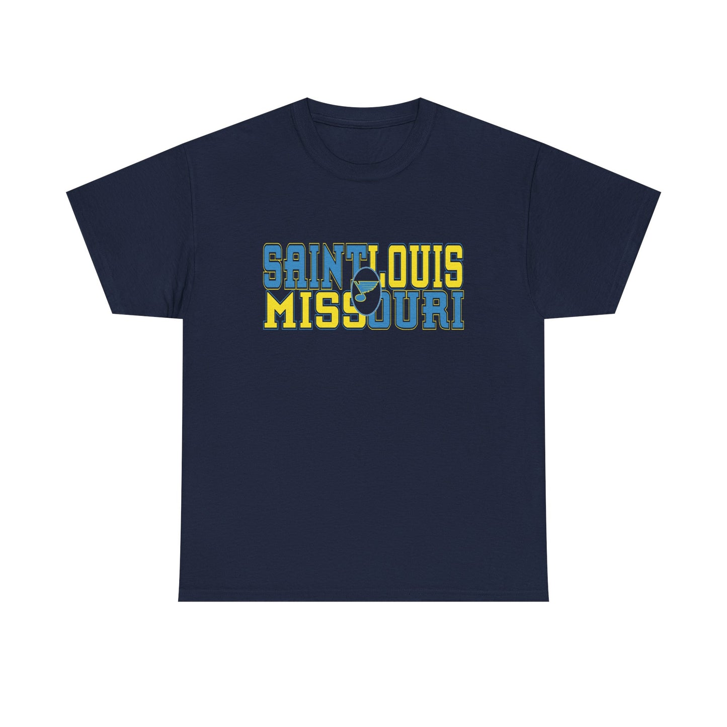 Saint Louis Missouri Tee in Blue & Gold Font