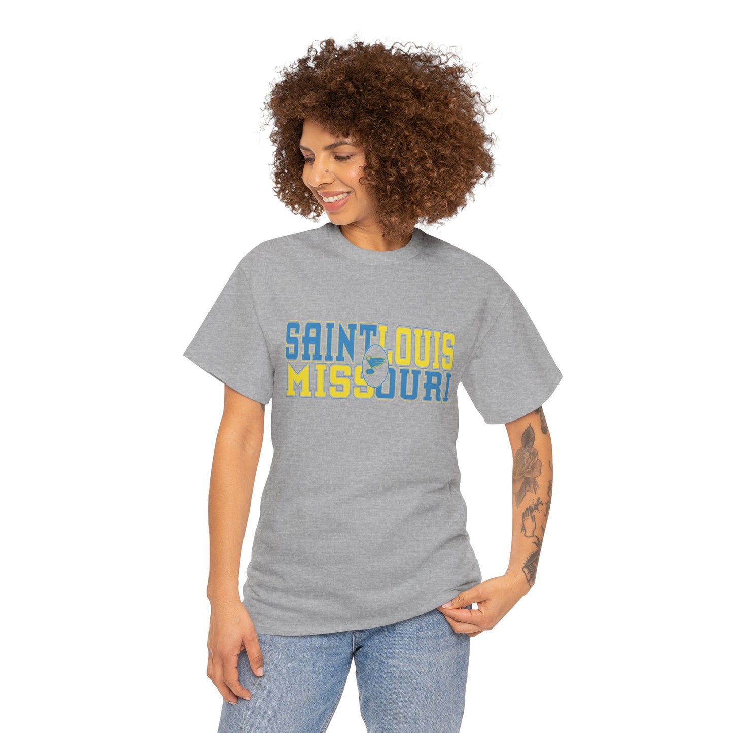 Saint Louis Missouri Tee in Blue & Gold Font