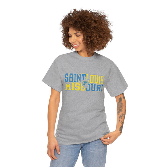 Saint Louis Missouri Tee in Blue & Gold Font