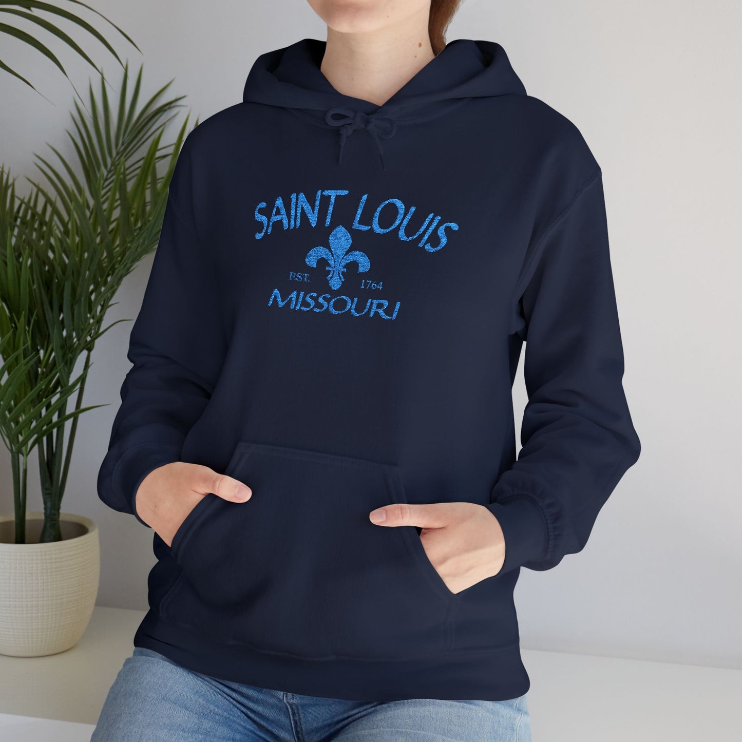 Saint Louis Embroidered Hoodie — Blue Lettering