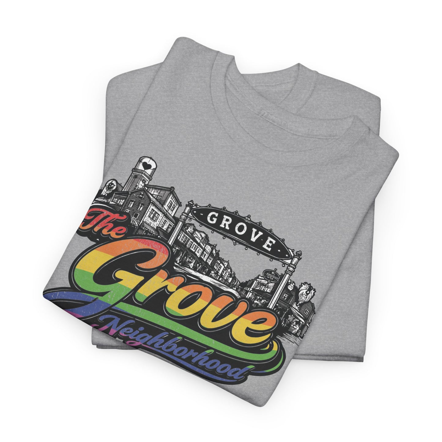 The Grove Neighborhood Tee — Retro Rainbow Logo T-Shirt