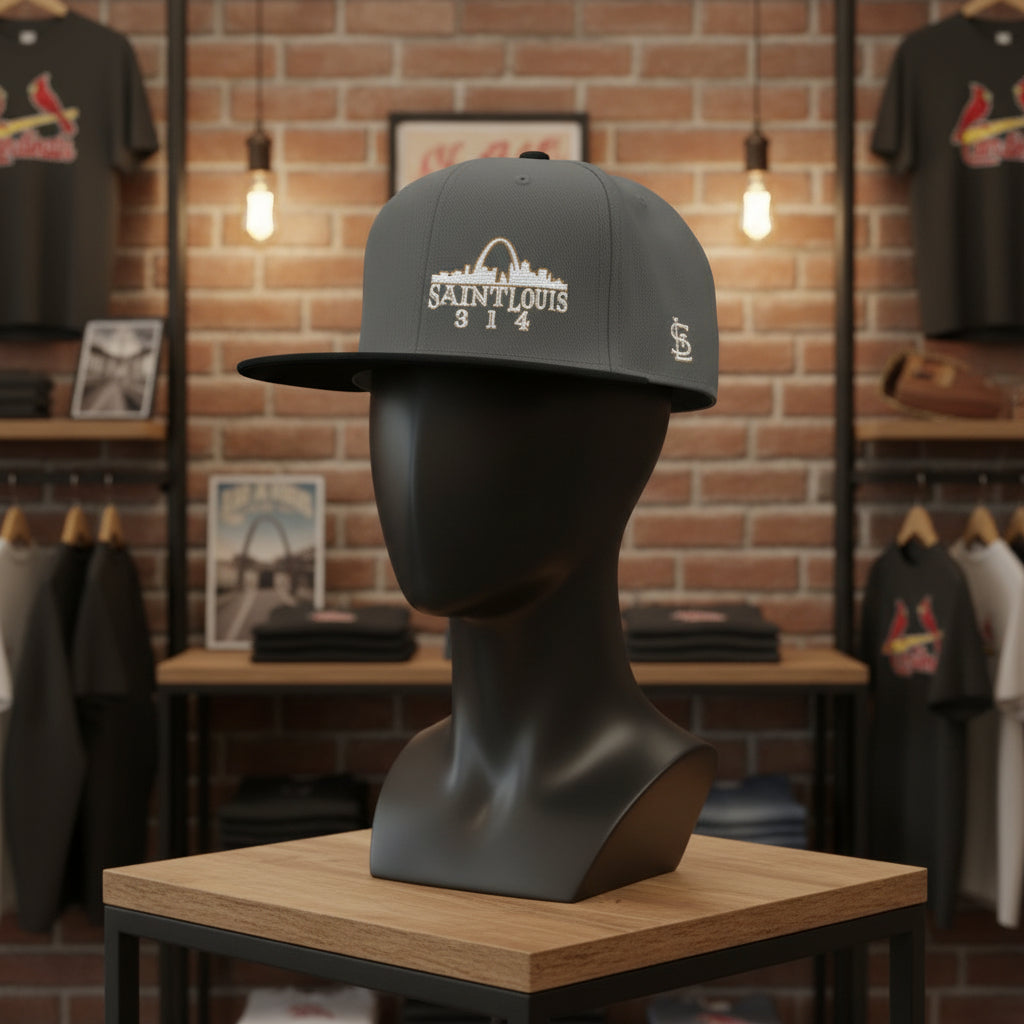 Embroidered Snapback Hat - Saint Louis - White and Gold Lettering