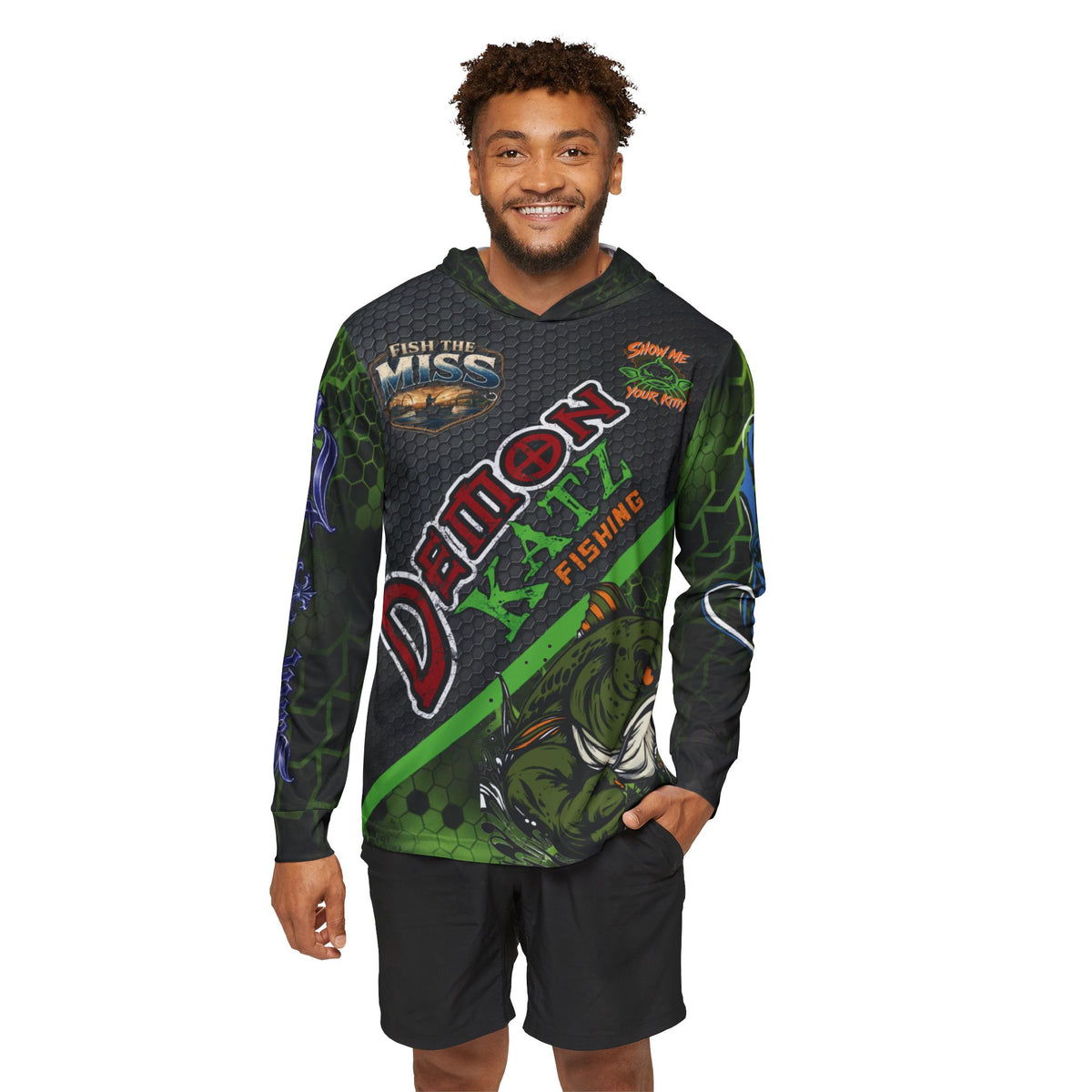 Demon Katz Fishing Hoodie — All-Over Print Men's Fishing Warmup Hoodie