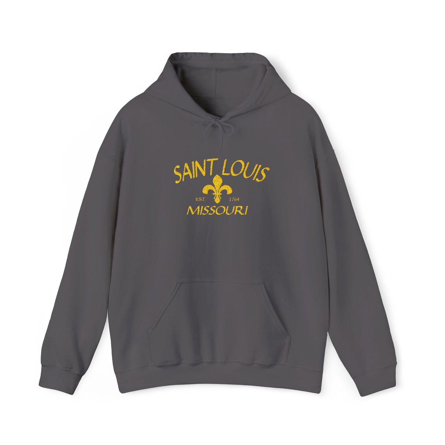 Embroidered Hoodie-Saint Louis Missouri (Yellow Lettering) Printify