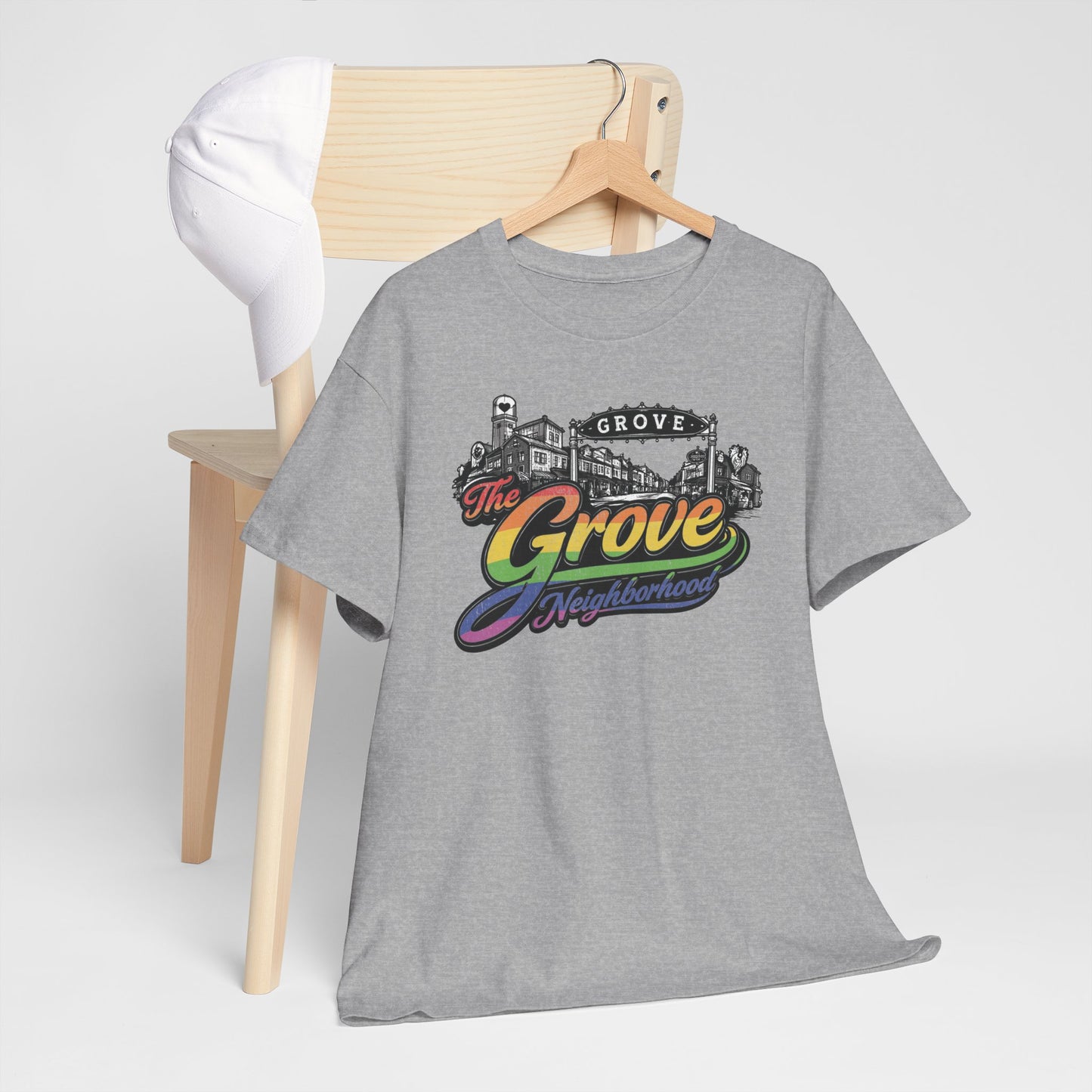 The Grove Neighborhood Tee — Retro Rainbow Logo T-Shirt