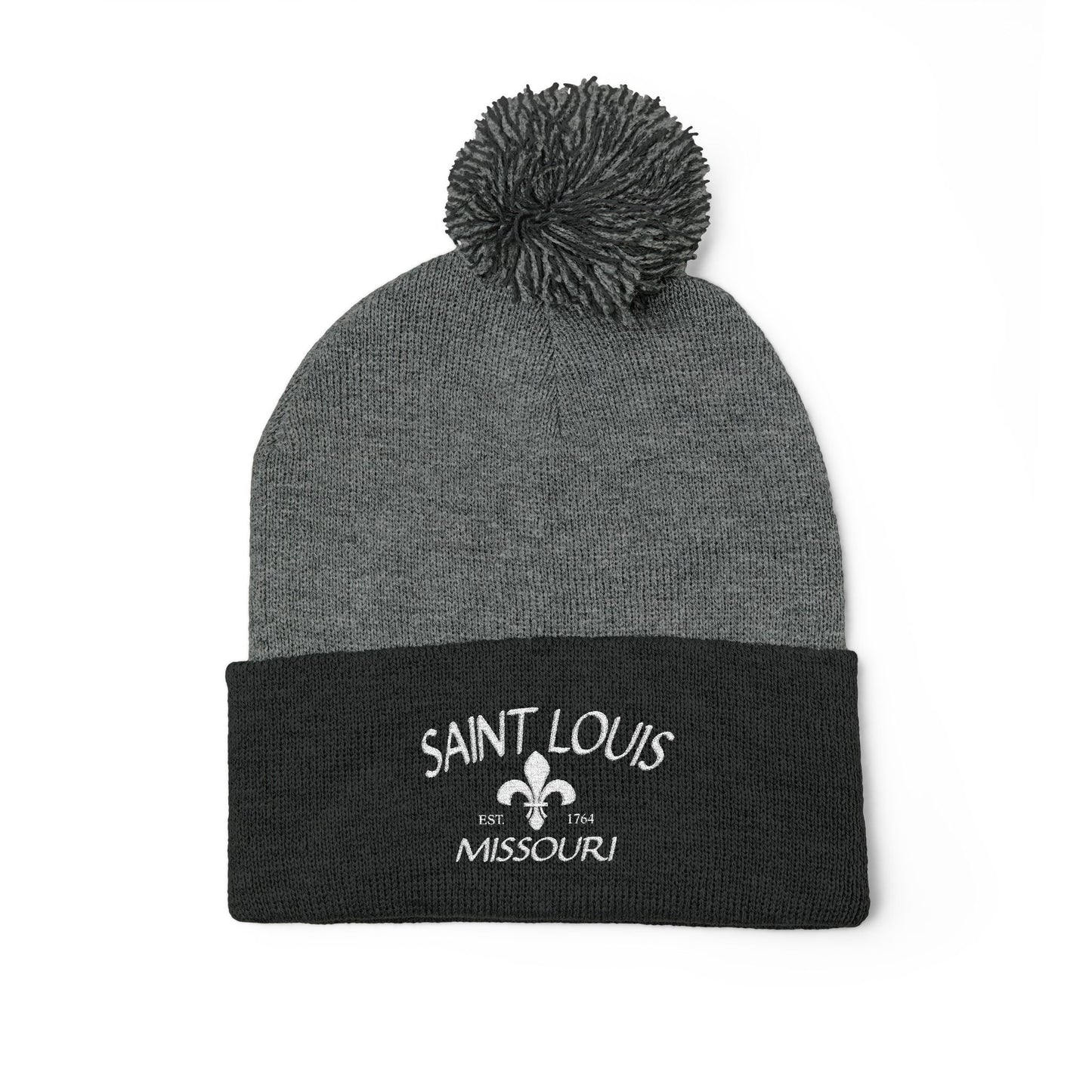 St. Louis Pom Pom Knit Cap — Embroidered Cuffed Beanie
