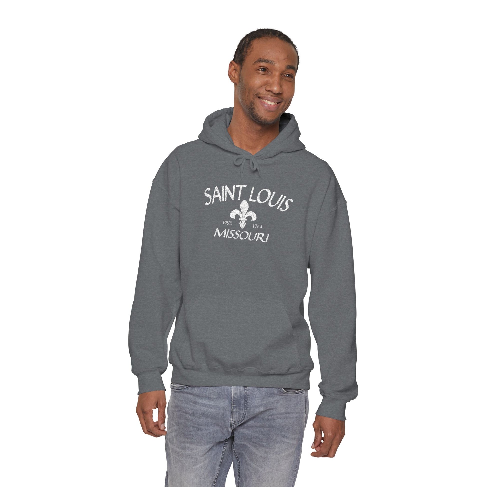 Saint Louis Missouri Embroidered Hoodie — White Lettering Printify