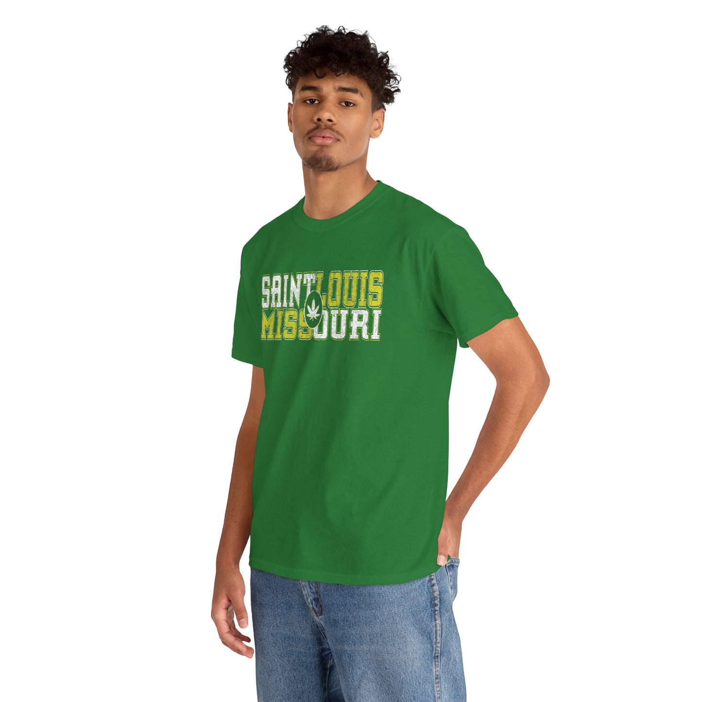 Saint Louis Missouri Tee - Retro Collegiate Cannabis Leaf Design